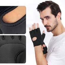 1 Pair Unisex Half Finger Weight Lifting Gloves, Breathable Shock Absorbing Cycling Sports Gloves Gym Accessories