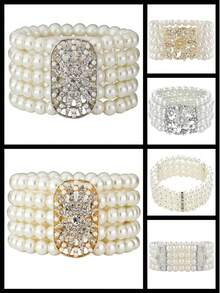 1pc Multi-Layer Pearl & Crystal Spiral Stretch Bracelet, Mother's Day Gift - Multicolor - View 2