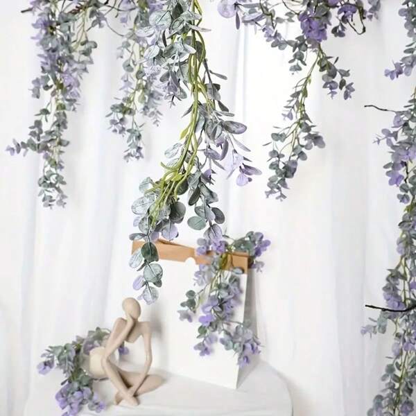 1 Peça Videira Artificial de Eucalipto Roxo, Guirlanda de Folhas de Eucalipto Falsa, Para Decoração de Casamento de Primavera e Festa em Casa