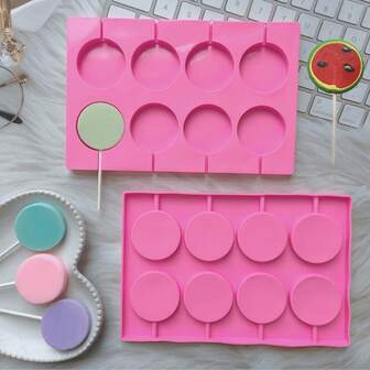 1 件 8 腔圆形星系棒棒糖硅胶模具 DIY 糖果、饼干、巧克力棒棒糖和蛋糕装饰模具