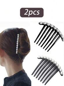 Schwarzer französischer Twist Haarklammer-Clips mit Kunstperlen dekorative Haarkämme für Frauen als Accessoire, vintage Haarstyling-Werkzeug (2er Pack)