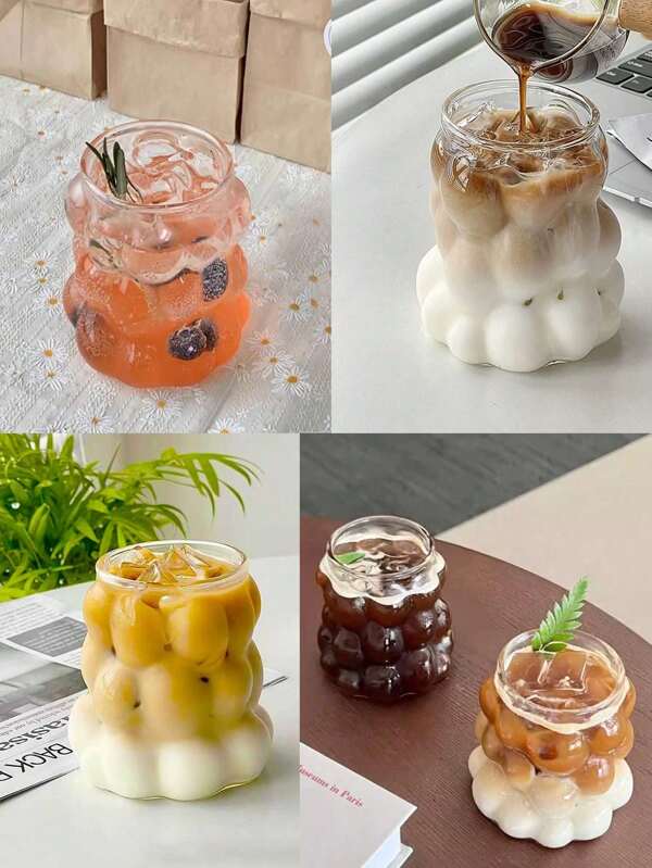 Ein Set von 350ml Weinkelchen, kreativ geformte Wassergläser mit Blaseneffekt, hitze- und kältebeständige Wassergläser, geeignet zum Trinken von Wasser, Milch, Hafer, Tee, Saft, Frühstück, Kaffee, Getränke usw., Geschenke für Freunde und Freundinnen, Feiertagsgeschenke für Familie, Lehrer, Kollegen