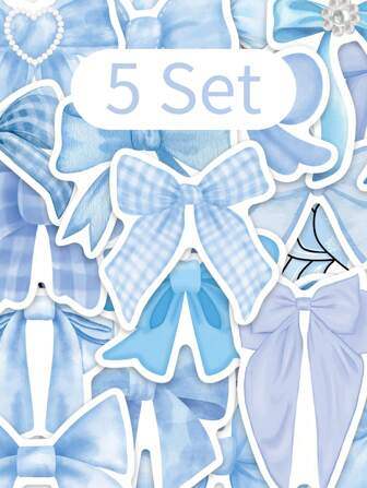 50张蓝色蝴蝶结贴纸笔记本电脑手册手机壳装饰