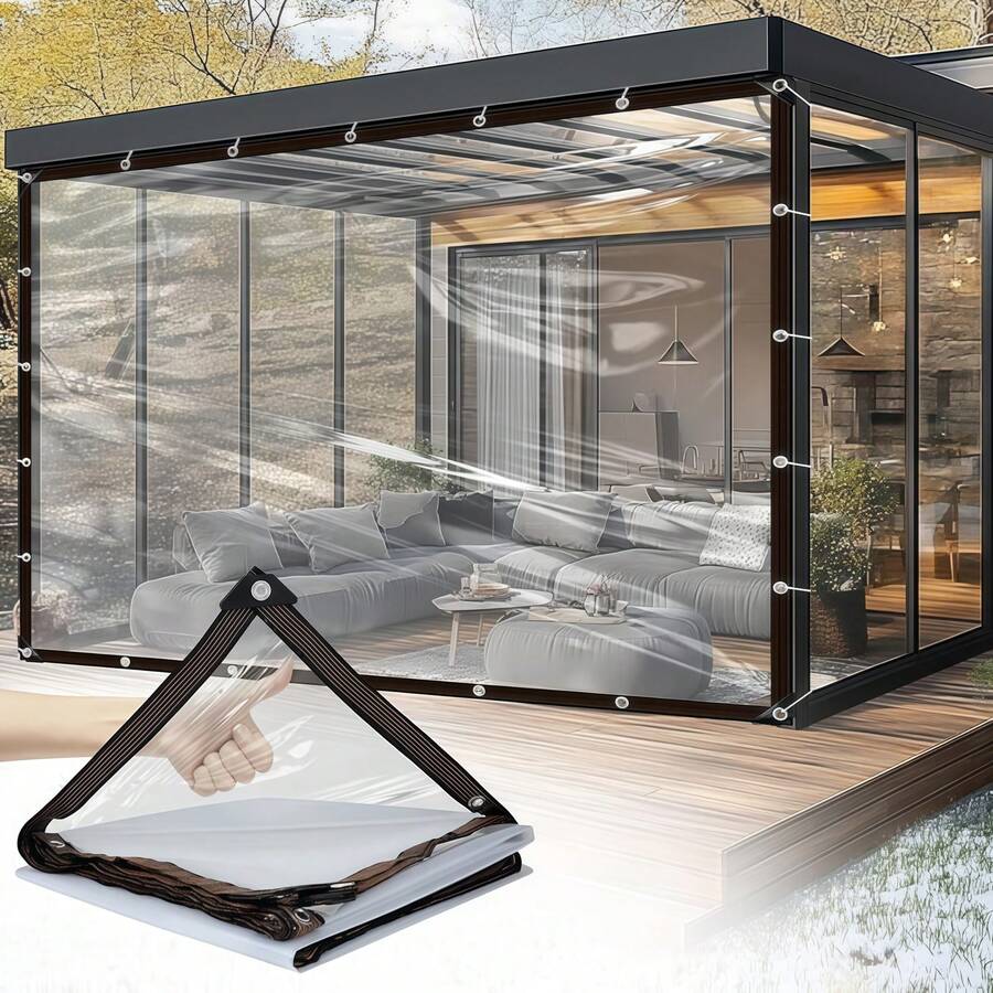 8x10 FT Thicken Clear Tarp Waterproof, Anti-Tear Windproof Garden Transparent Poly Tarpaulin, Snowproof Plant Cover, Insulation Shed Cloth With Grommets For Porch Patio Camping Supplies - transparent - 查看 1