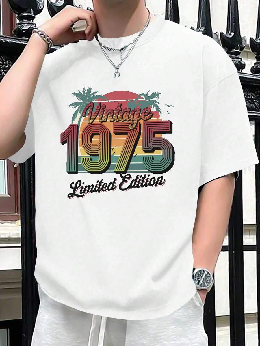 Vintage 1975 Graphic Pure Cotton Men's T-Shirt Comfort Fit - 白色 - 查看 1
