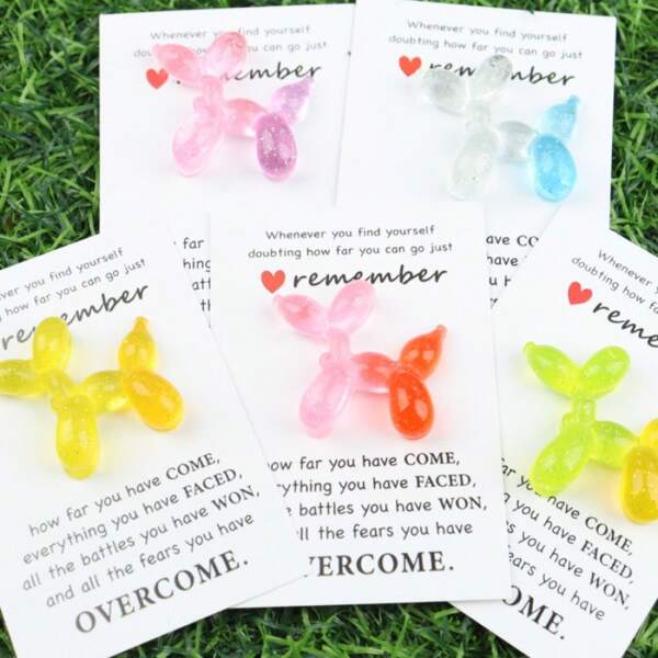5pcs Cute Resin Balloon Dog Statues Decor With "Thank You For Helping Me Grow" Embracing Greeting Card, Good Luck Gift Idea For Family And Friends, Motivational Present