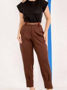 Women's Formal Carrot Tailored Trousers Basic Jogger Pants - بني مصدي - مشاهدة 2