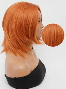 Hermosa peluca naranja con raya central, corta y tipo bob hasta los hombros de 14 pulgadas, con capas finas y fibra sintética transpirable resistente al calor, ideal para uso diario, fiestas, bodas, natural, romántica, casual, calle, fácil de usar, con diseño antideslizante, peluca corta y recta adecuada para cualquier forma de rostro
