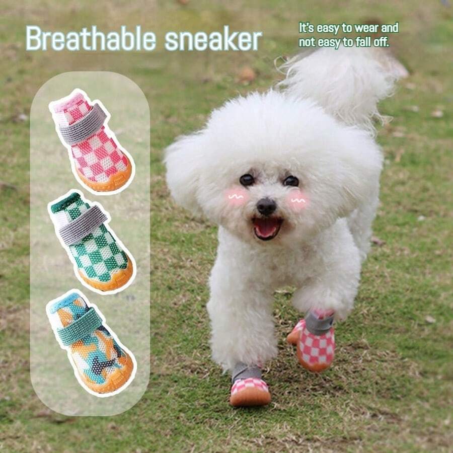4 件套宠物户外鞋,适合小型犬,透气防滑狗鞋,适合贵宾犬、泰迪犬、比熊犬和雪纳瑞犬 - 薄荷綠 - 查看 1