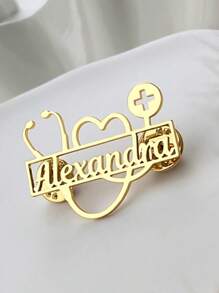 [Broche personalizado] Broche con placa de identificación personalizada con estetoscopio médico, insignia de solapa personalizada para médico/enfermera, etiqueta de identificación de acero inoxidable, accesorio multifuncional, mejor regalo para niñas, adecuado para regalos/fiestas/elegante/conmemorativo, multifuncional, ornamental, letra, elegante, moderno, colorido, lindo, adorable, casual, personalizado, único, personalizado, regalos ideales para él, regalos ideales para ella
