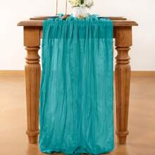 1pc Teal Green Macrame Table Runner, Farmhouse Spring Table Cloth (Approx. 90*400cm), Boho Home Decor, Suitable For Wedding, Baby Shower, Birthday Party