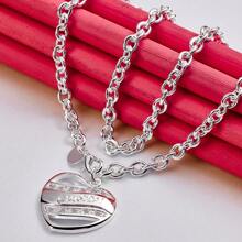 Charm Silver Heart Shaped Love Pendant Necklace For Women Fashion Wedding Party Charm Jewelry