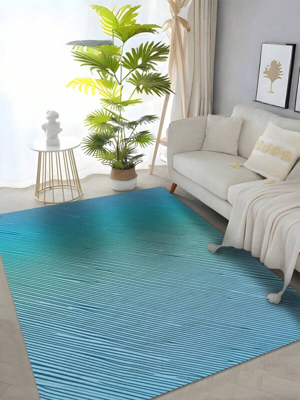 1pc Ombre Striped Printed Creative Fashion Carpet, European And American Popular Home Style, Golden Velvet 650gsm Silicone Non-Slip Bottom Rectangular Soft Anti-Slip Area Rug, Suitable For Yard, Camping, Entrance, Living Room, Bedroom, Game Room, Machine Washable All Season, Large Size Home Decor
