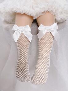 1 双女婴蝴蝶结渔网袜，弹力透气，适合夏季 - 彩色 - 查看 5