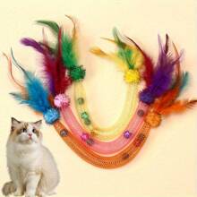 New Elastic Mesh Cat Toy With Cat Ball, Feather, Bell - Chewable & Interactive Pet Toy