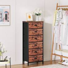 6 Drawer Dresser,Chest Of Drawers For Bedroom Tall Fabric Dresser,White - Rustic Brown - View 1