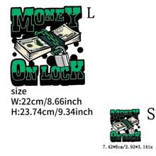 1 Stück/2 Stück/3 Stück Geldschloss Bügelbild - kräftiges grün & schwarzes Buchstabendesign mit Kette und Dollarschein - PVC Bügelbild, geeignet für DIY T-Shirts, Hoodies, Jeans, Rucksäcke, Jacken und andere Textilien | Kräftige grafische Bügelbilder | Bügeltransfers