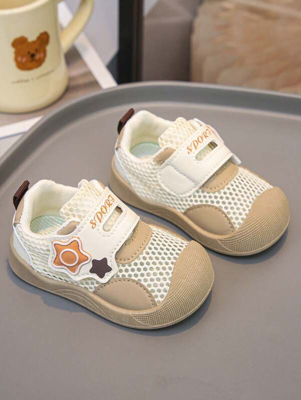 1 Pair Infant Star Mesh Patchwork Hook & Loop Fastener Adorable Fashion Sport Shoes, Suitable For Babies And Toddlers, Spring/Summer, Everyday Wear