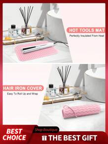 2 Piezas Almohadilla para plancha de cabello,Almohadilla aislante al calor para rizador - Alfombrilla resistente al calor de silicona para herramientas del cabello - Soporte y almohadilla de almacenamiento para rizador - Alfombrilla resistente al calor a prueba de maquillaje para tocador - Alfombrilla duradera resistente al calor para encimera - Alfombrilla de protección contra el calor para planchas y rizadores de cabello - Organizador de herramientas para el cabello para el tocador - Alfombrilla de silicona para herramientas calientes