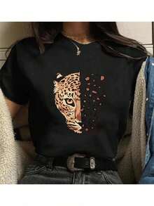 Camiseta Onça Unissex Estampada Oversized Algodão Manga Curta - Preto - Visão 2