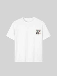 Tween Girl Casual Graphic Print Crew Neck Short Sleeve T-Shirt, Summer Top