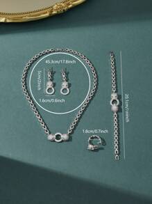 Ensemble de bijoux de luxe 5 pièces, convenant pour les soirées de danse, les galas, les sorties quotidiennes, les tenues de cérémonie, les robes de mariée - comprend un collier, des boucles d'oreilles, une bague, un bracelet et des pierres en zirconium, doré brillant