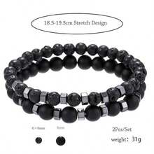 2pcs Volcanic Stone Bead Bracelets For Men, Suitable For Daily Wear - Black - View 3