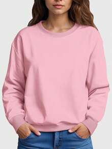 Kit 2 Round Neck Sweatshirts Without Print Flannel Women's Various Colors - Pink - View 3