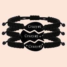 3 PCS Friendship Bracelets For 3 Best Friend Couples With Engraved Stainless Steel Adjustable Handmade Cord Relationship Bracelets For Daughters Family Besties Sisters Granddaughters