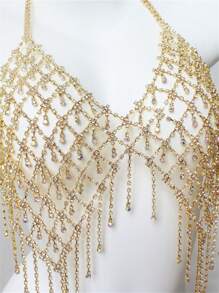 Corrente Corporal com Franjas em Malha de Strass Colorido