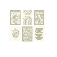 6pcs/Set Boho Green Plant & Floral Wall Art Canvas Posters, Minimalist Gallery Wall Decor For Living Room, Bedroom, Office, Cafe, Bar, Dining Room, Dorm, Hallway, Home & Room Decor, Optional Frame ,Wall Art With Frame