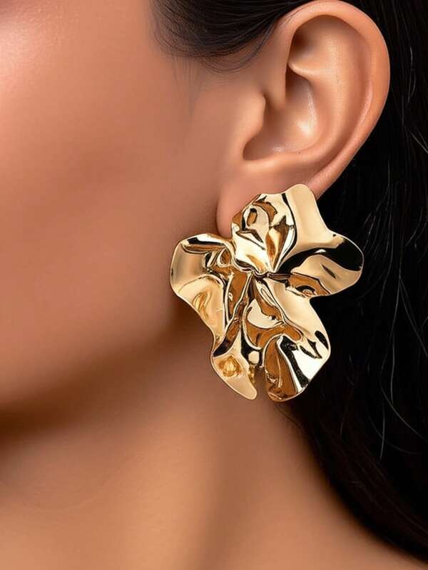 1 paire Boucles d'oreilles exagérées de mode géométriques en or, boucles d'oreilles asymétriques minimalistes et grandes pour filles et femmes
