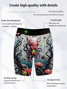 DOKER 1 Piece Of Men's Innovative Pattern Boxing Underwear, Soft And Skin Friendly, Quick Drying And Breathable, Elastic Fabric, Positioned Digital Printing, Men's Elongated Boxer Shorts, Fashionable And Casual - Multicolor - View 7