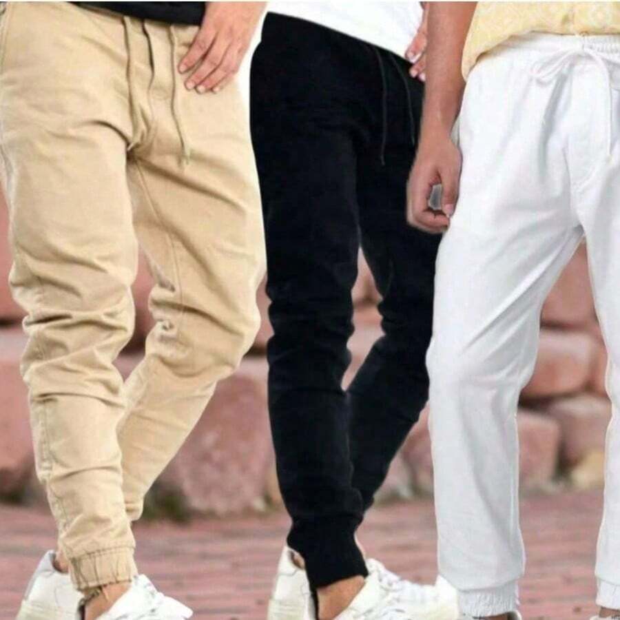 Kit 3 Men's Jogger Jeans Pants Black Twill Jeans Men's Jogger Pants Elastic Cuff - trắng - Xem 1