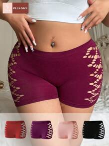 Set de 4 piezas de ropa interior de mujer de talla grande, unicolor y sin costuras, con lados de malla transpirable y corte medio, ropa interior de moda