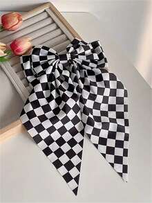 1个/2个/3个优雅黑白棋盘格蝴蝶结装饰弹力发夹，丝带马尾半扎发造型配饰，适合海滩、休闲外出、波西米亚风、蝴蝶结、可爱、优雅、冬季女装、发饰、头饰、发夹 - 彩色 - 查看 5