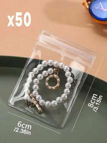 50本磨砂透明首饰收纳册，配30个防氧化收纳袋，适用于戒指、耳环和项链夹，女士礼品分类整理容器，首饰配件耳环透明收纳册及收纳袋，珠子和玉绳防氧化自封袋 - 彩色 - 查看 16