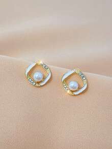 8pcs Vintage Minimalist Chic Petite Smooth Pearl Geometric Star Round Triangle Stud Earrings Set, Suitable For Women Everyday Or Occasions - Set I - View 8