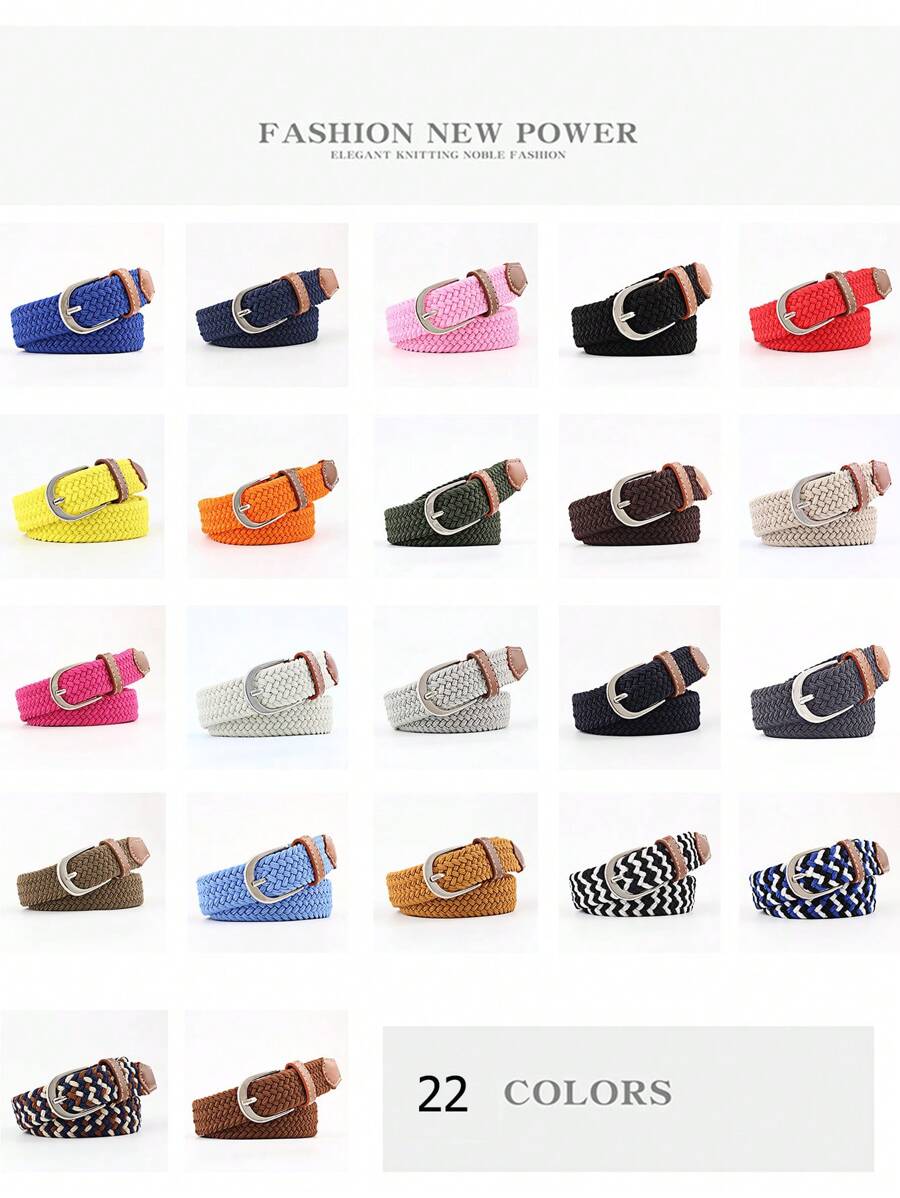 1 pieza Cinturón elástico ajustable tejido con 22 colores, 2,5 cm de ancho, 100 cm de largo, para verano, escuela