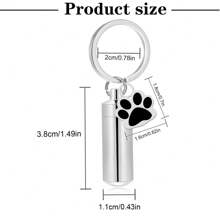 Cylinder Urn Necklaces For Ashes Memorial Keepsake Key Chain Pendant With Paw Print Charm Necklace Stainless Steel Waterproof Cremation Jewelry For Ashes Locket Pendant