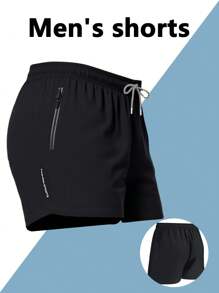 Shorts Esportivos Casuais de Verão Masculinos - Preto, com Bolsos com Zíper, Adequados para Corrida, Caminhada e Atividades ao Ar Livre, Vestuário Esportivo Outdoor | Shorts de Estilo Casual | Shorts com Zíper