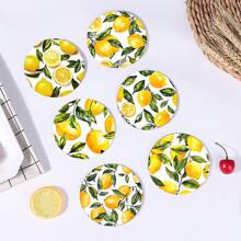 6pcs/Set Or 12pcs/Set Summer Lemon Pattern Coasters, Made Of Rubber Material With Non-Slip Backing, Suitable For Home Kitchen Or Bar Decoration, Fit For Holiday Gatherings, Cafes, Bookstores, Kitchens And Daily Home Decor