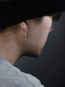 Brincos masculinos estilo estrela retrô com botão de orelha, estilo moderno e moderno, joias de prata esterlina adequadas para roupas do dia a dia