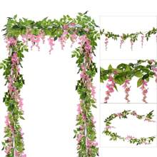 1/4 Pcs Artificial Flowers Garland,Total 28.8ft Artificial Wisteria Vine Silk Hanging Flower For Home Garden Outdoor Ceremony Wedding Arch Floral Decor