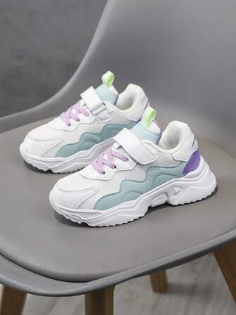 1 Pair Colorful Kids Shoes, Fashion Hook And Loop Design Comfortable Sports Sneakers For Playground Activities, Park Play Or Daily Wear, Cushioned Large Size Running Shoes