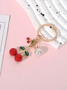 1 Pc Unisex Oil Drop Resin Red Cherry, Faux Pearl, Maple Leaf Alloy Keychain, Elegant Fashion Cute Ins Style, Ladies Fashion Keychain, Beautiful Girl Keychain, Cute Keychain, Funny Keychain, Men's Keychain, Men's Accessories, Women's Accessories School Pearl