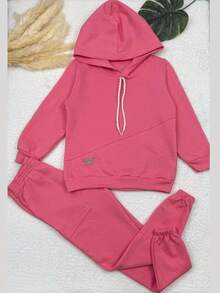 Children's Sweatshirt Set Girl Hooded Comfortable Winter - Pink - View 1