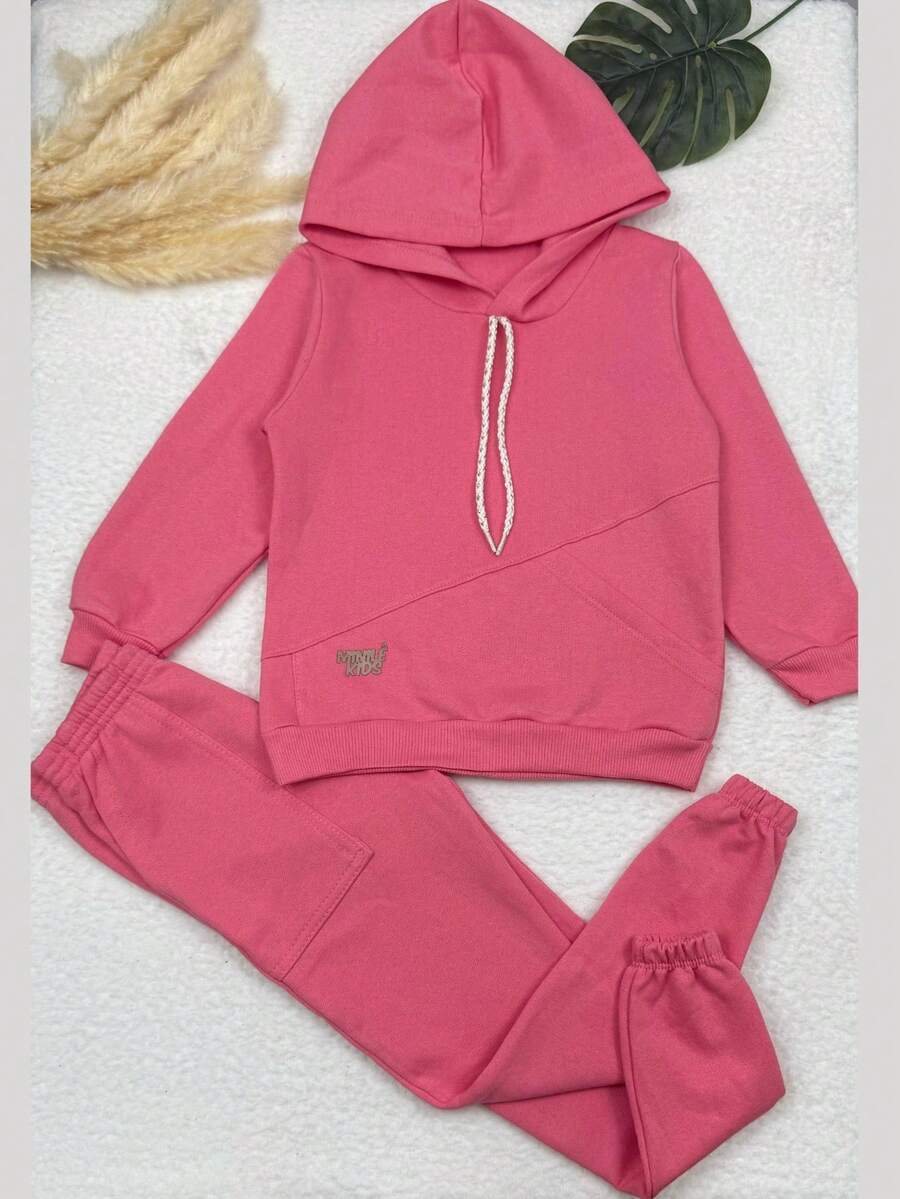 Children's Sweatshirt Set Girl Hooded Comfortable Winter - Pink - View 1