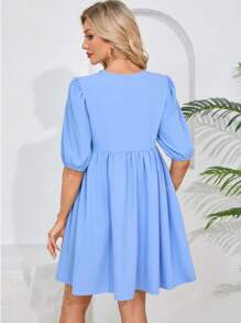 Vestido casual com amarração frontal lisa e franzido para gestantes