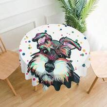 1 件多色波尔卡圆点背景和卡通狗印花桌布，现代涤纶矩形/圆形防水桌布，数码印花适用于家庭客厅、户外餐厅、小圆桌